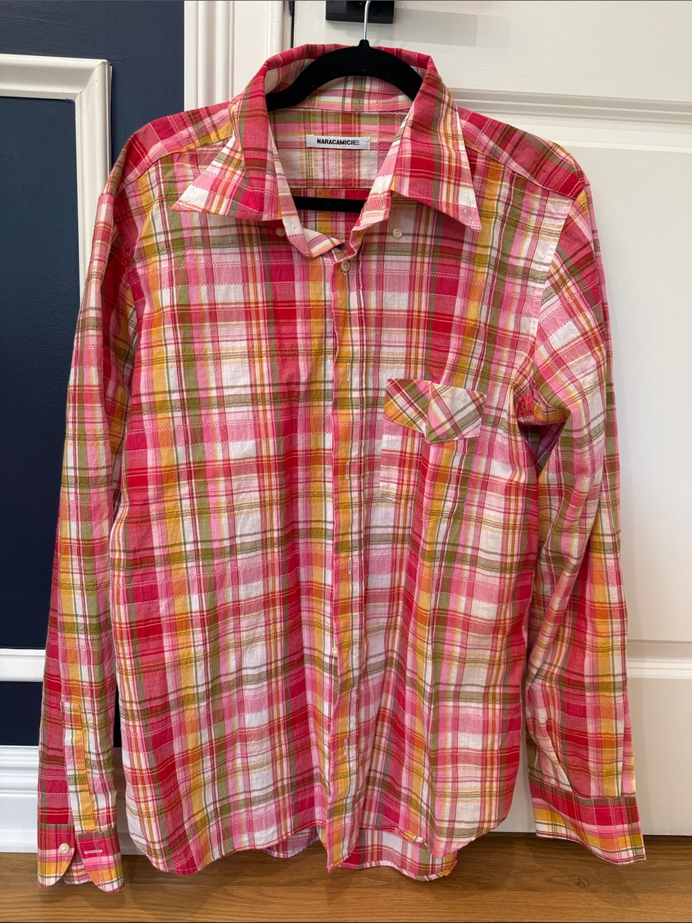 Naracamicie Pink Plaid Long-Sleeve Button-Down Shirt